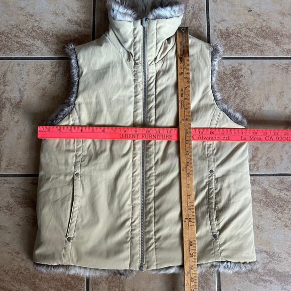 Faux Fur‎ Vest Full Zip Pockets Brown Womens Reversible Size Medium - Picture 9 of 9
